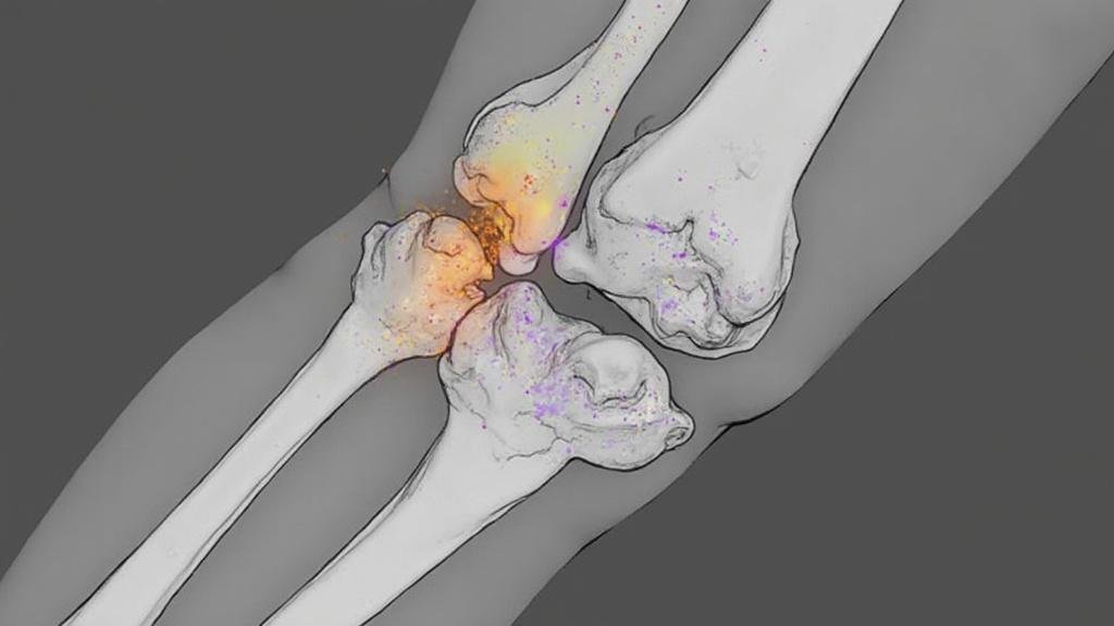 Image d'une radiographie de l'articulation du genou avec des zones colorées